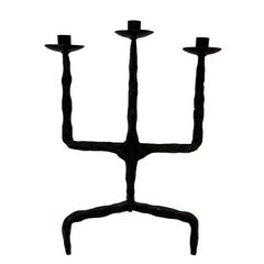 Retro Brutalist French Iron candelabra candlestick - after Marolles c1950s