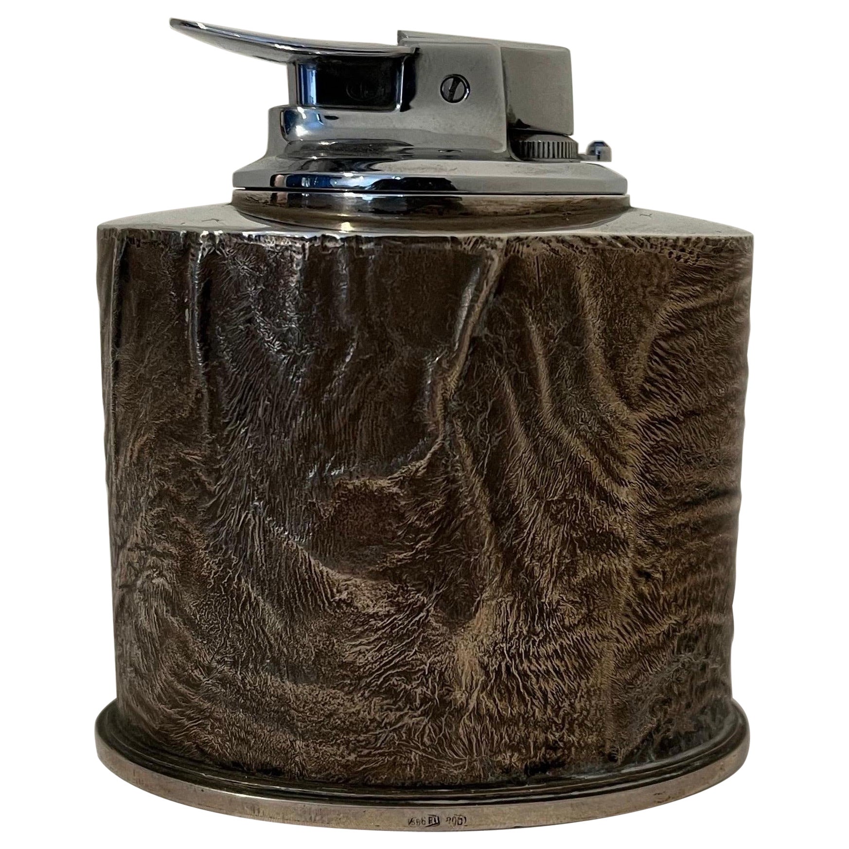 Vintage Silver Table Lighter - Animal Fur Texture  For Sale