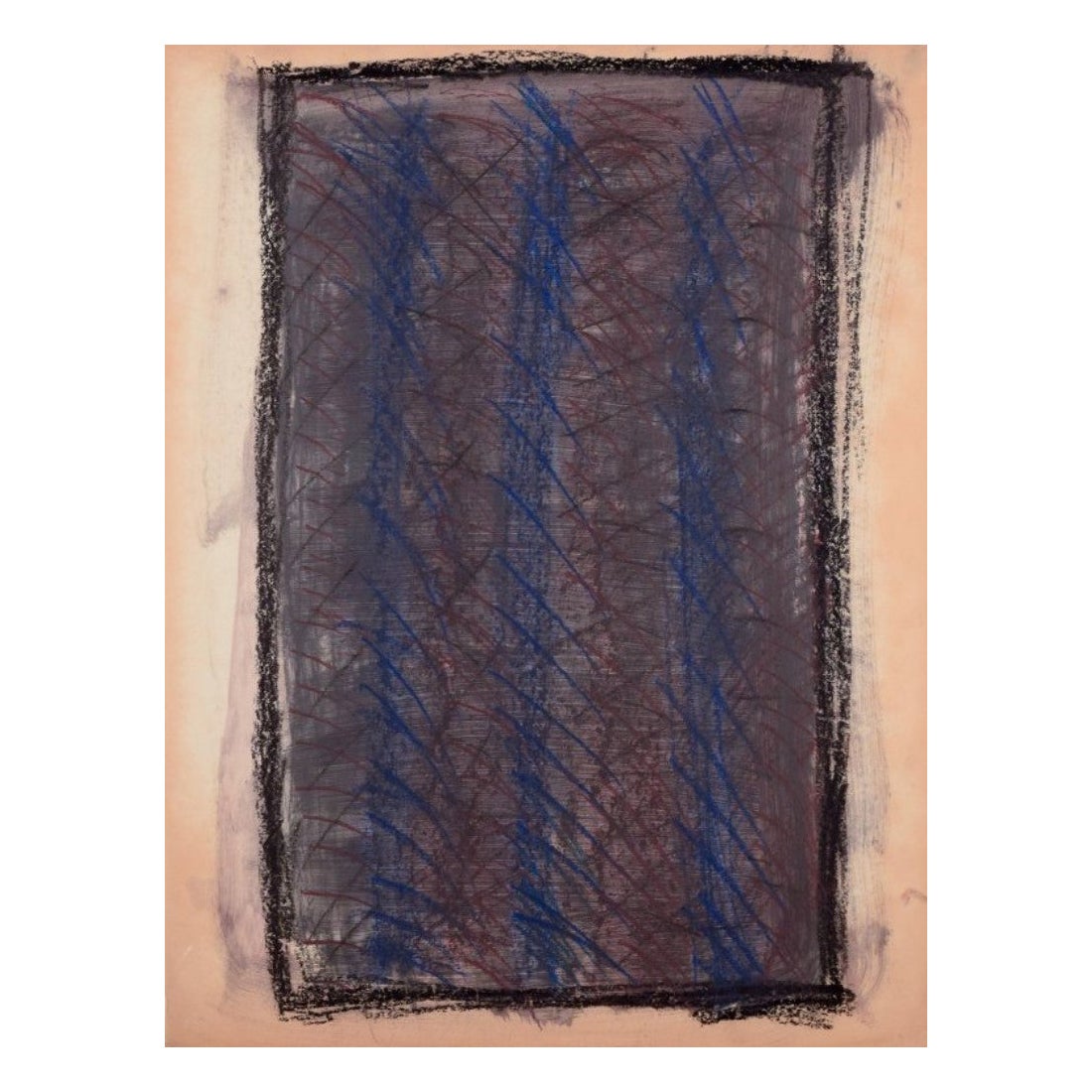 Monique Beucher. Technique mixte sur papier. Composition dans des tons sombres. 1980