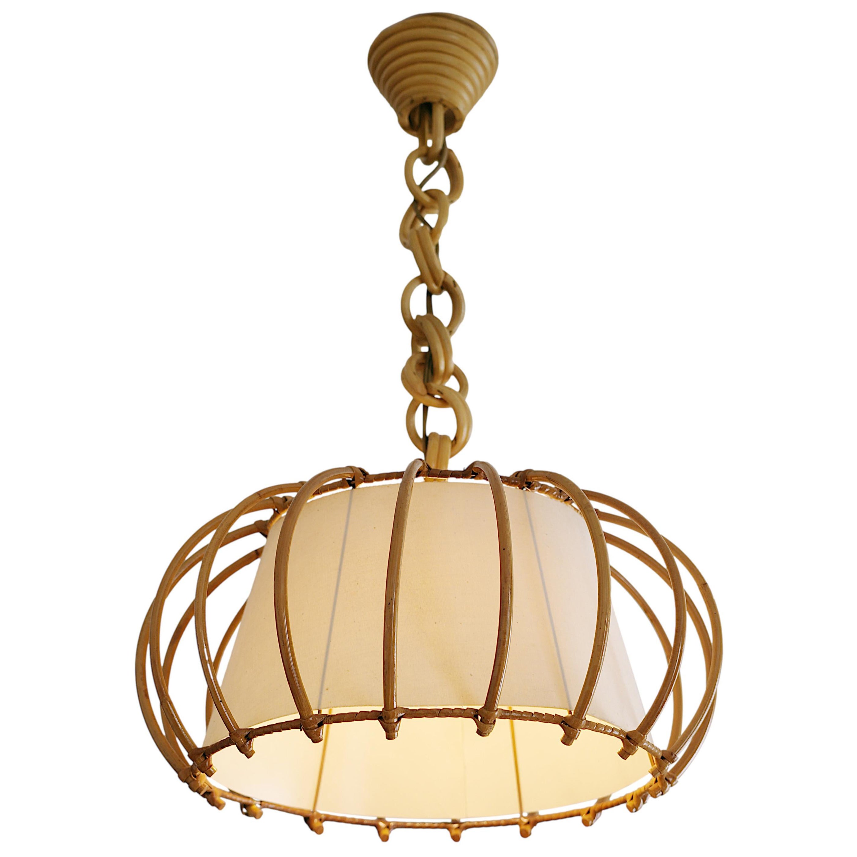 Louis SOGNOT Bamboo Pendant Chandelier, 1950s For Sale