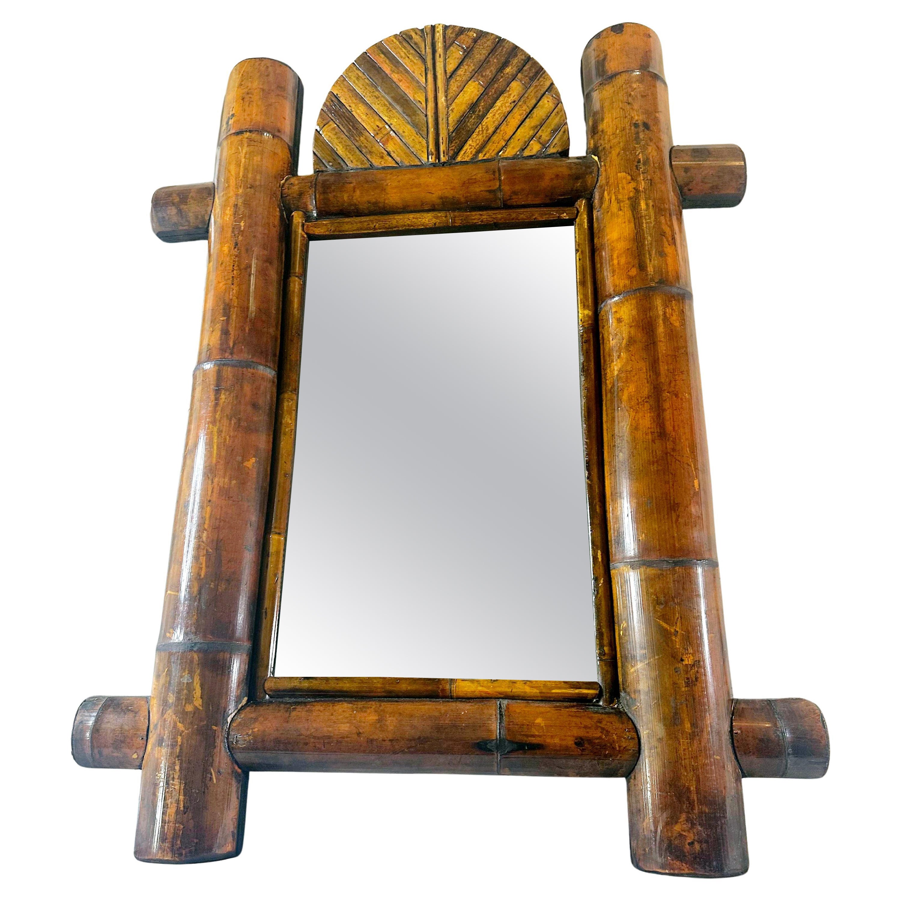 Vintage Tropical Bamboo Mirror For Sale