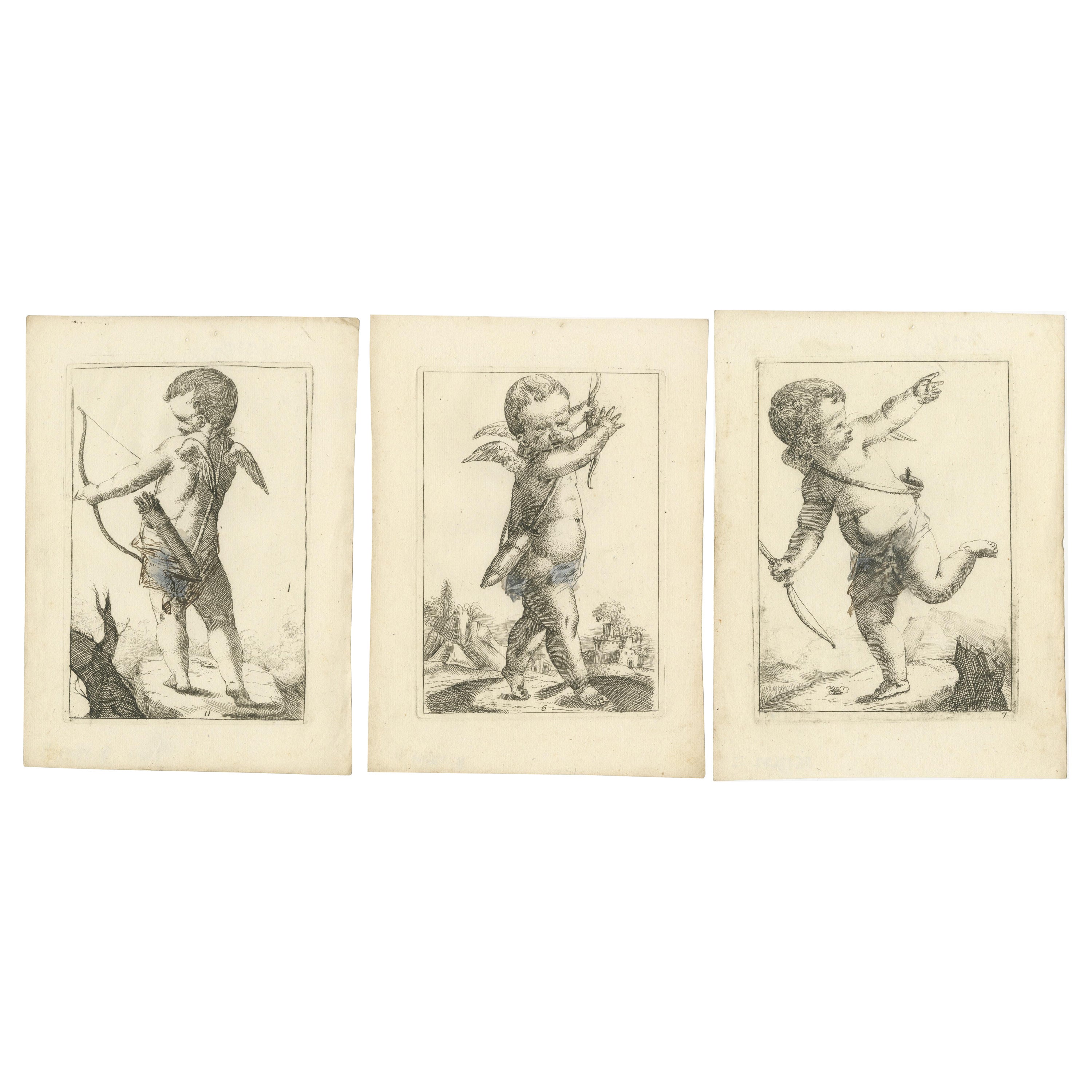 Harmonious Mischief: A Triptych of Baroque Putti, circa 1620 For Sale