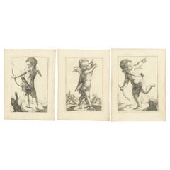 Antique Harmonious Mischief: A Triptych of Baroque Putti, circa 1620