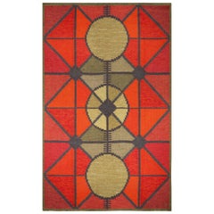 Vintage Swedish Red Diamond Flat-Weave Rug, Sverige Riolakan by Polly Bjorkm