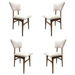 Vintage Midcentury Cream Bouclé and Wood Dining Chairs, Europe, 1960s, Set of Four