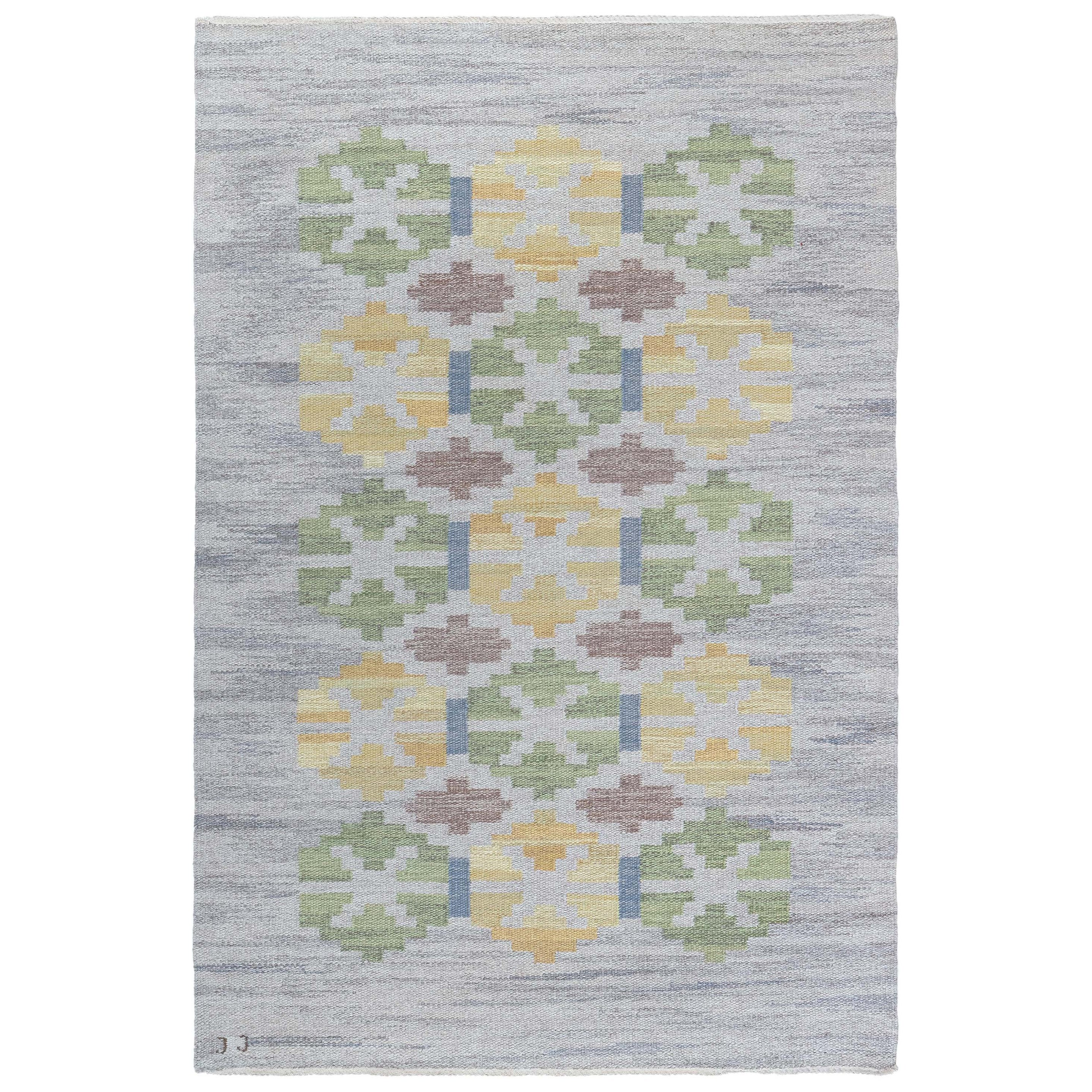 Vintage Swedish Flat Woven Rug by Judith Johansson For Sale