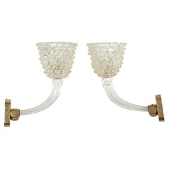 Pair of Sconces Rostrato Murano Glass & Brass Barovier & Toso Style, Italy 1950s