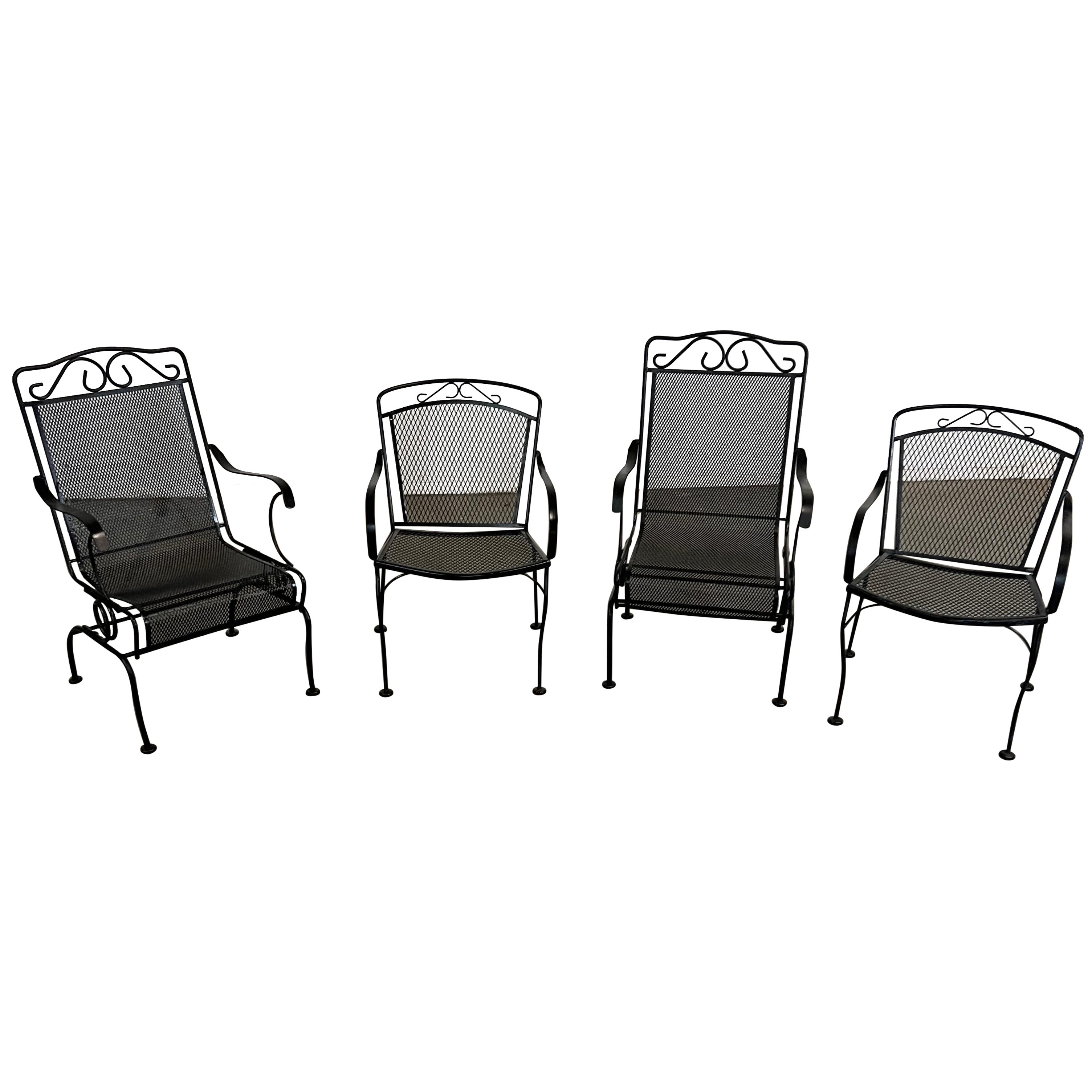 Set of 4 Vintage Outdoor Iron Salterini Style Dining Chairs For Sale