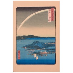 Antique Ando Hiroshige, Japanese woodblock print on paper.  Tsushima Province