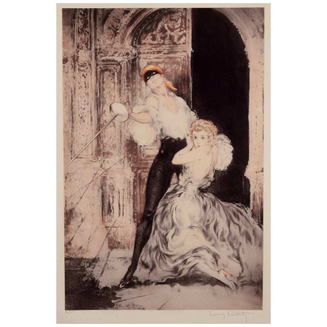 Louis Icart. Color lithograph on paper. Don Juan. 1920s.  For Sale