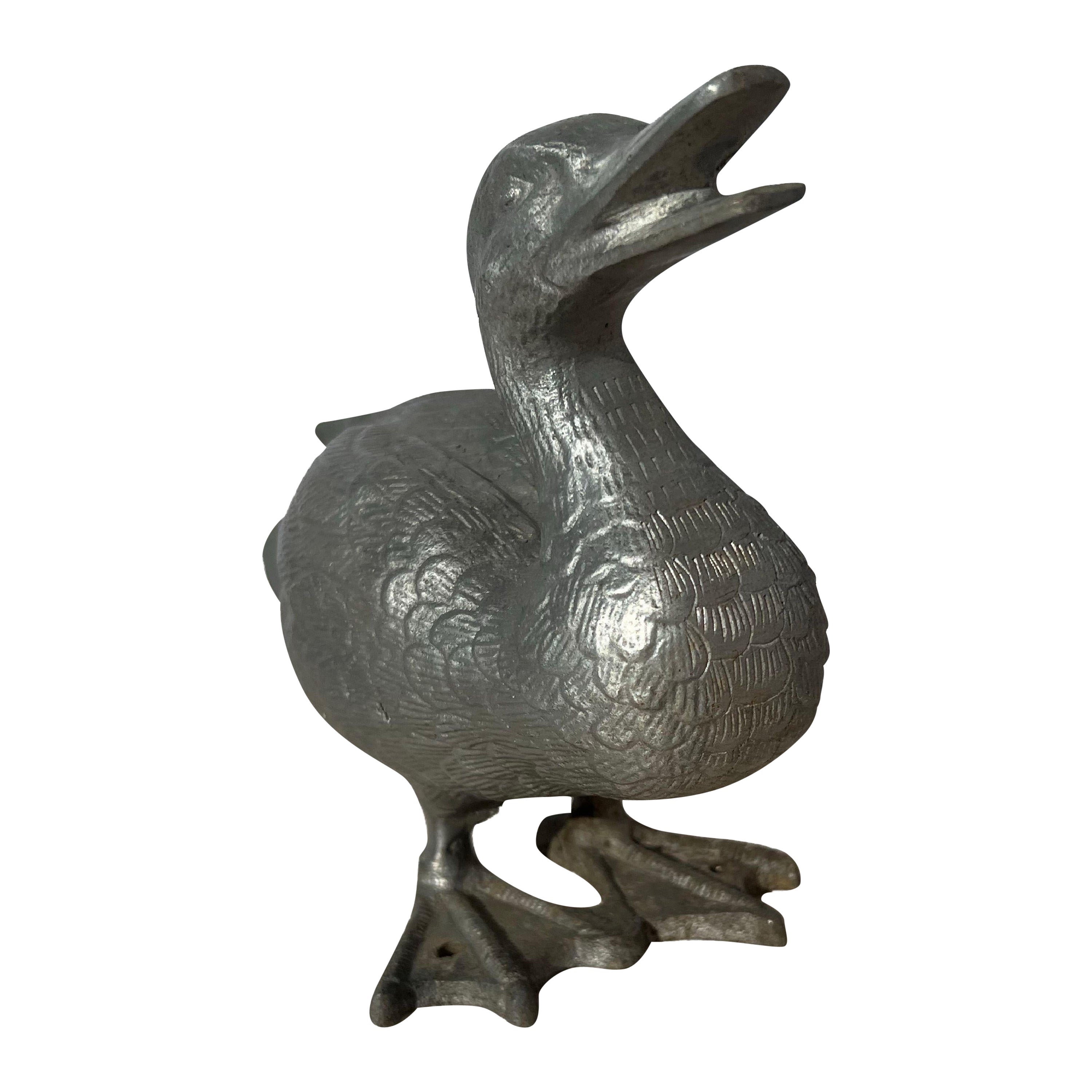 Charming Cast Metal Duckling Garden Sculpture  For Sale