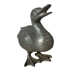 Vintage Charming Cast Metal Duckling Garden Sculpture 