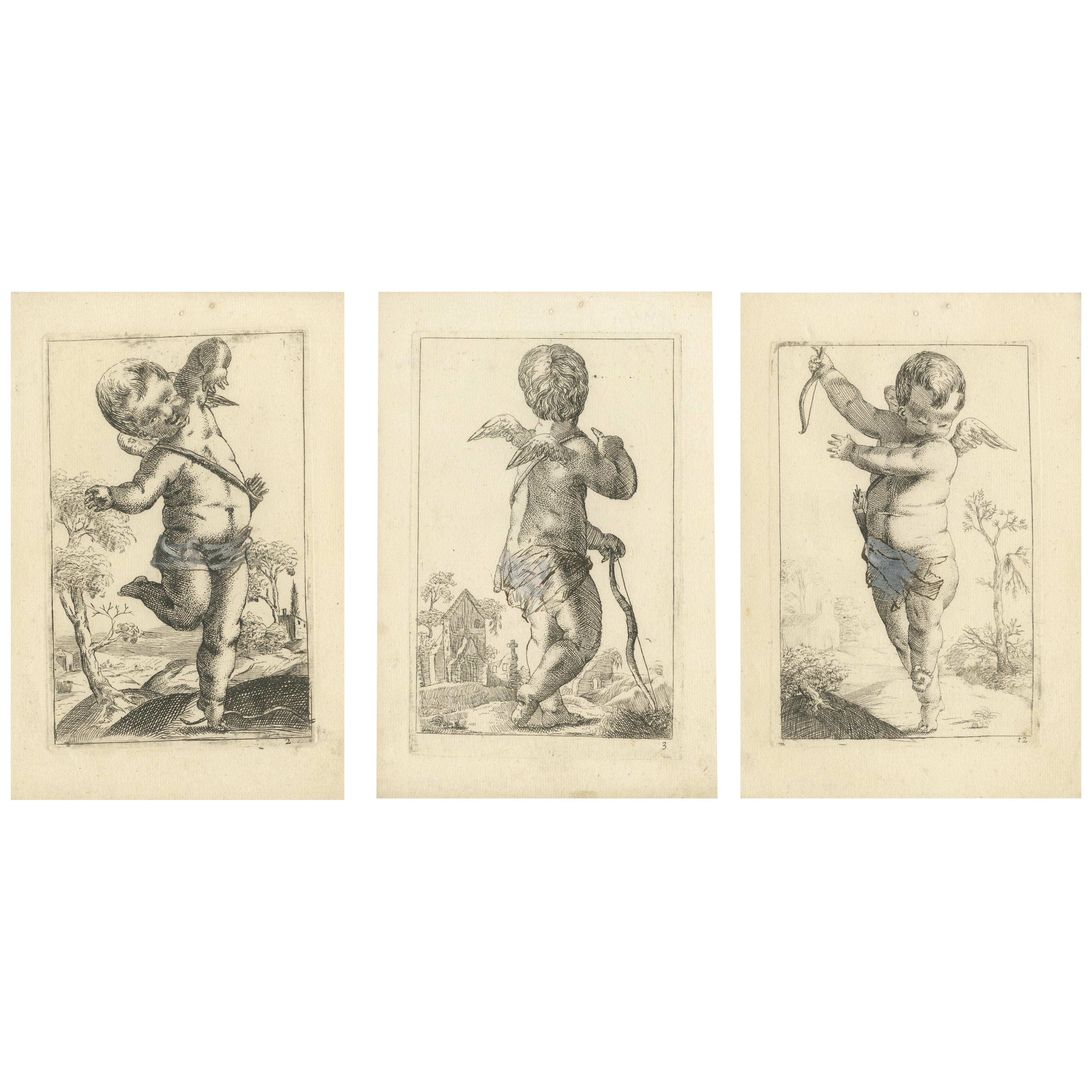 Fantaisie baroque : Les gravures de Putti de I.L.D. A. CIRCA, vers 1620 en vente