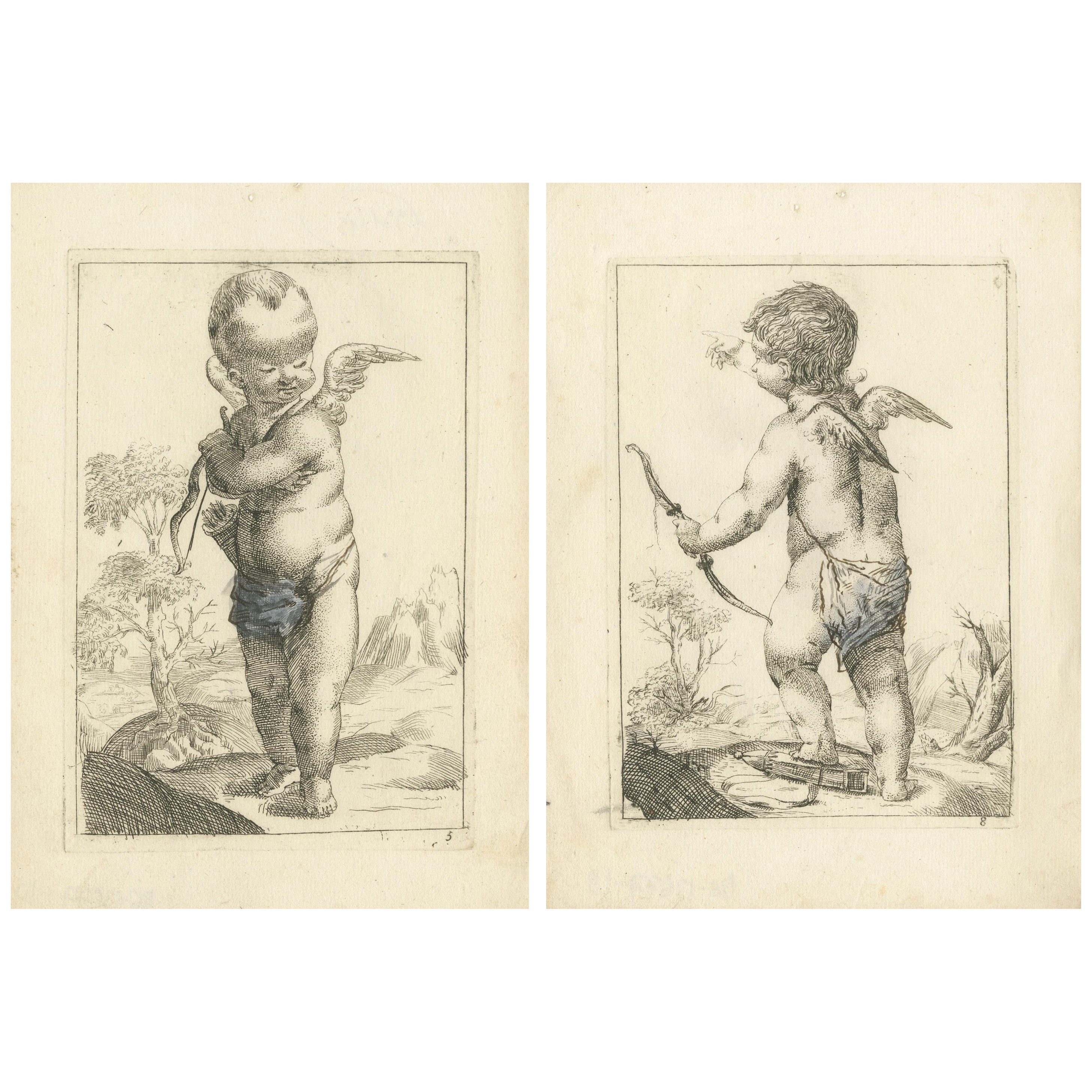 Whimsical Archers: Duo of Baroque Putti, circa 1620