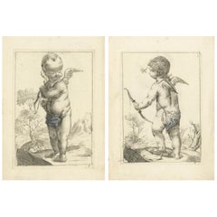 Whimsical Archers: Duo of Baroque Putti, circa 1620