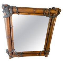 1980s Regency Style Cast Faux Bamboo Mirror Wrapped in Monkeys