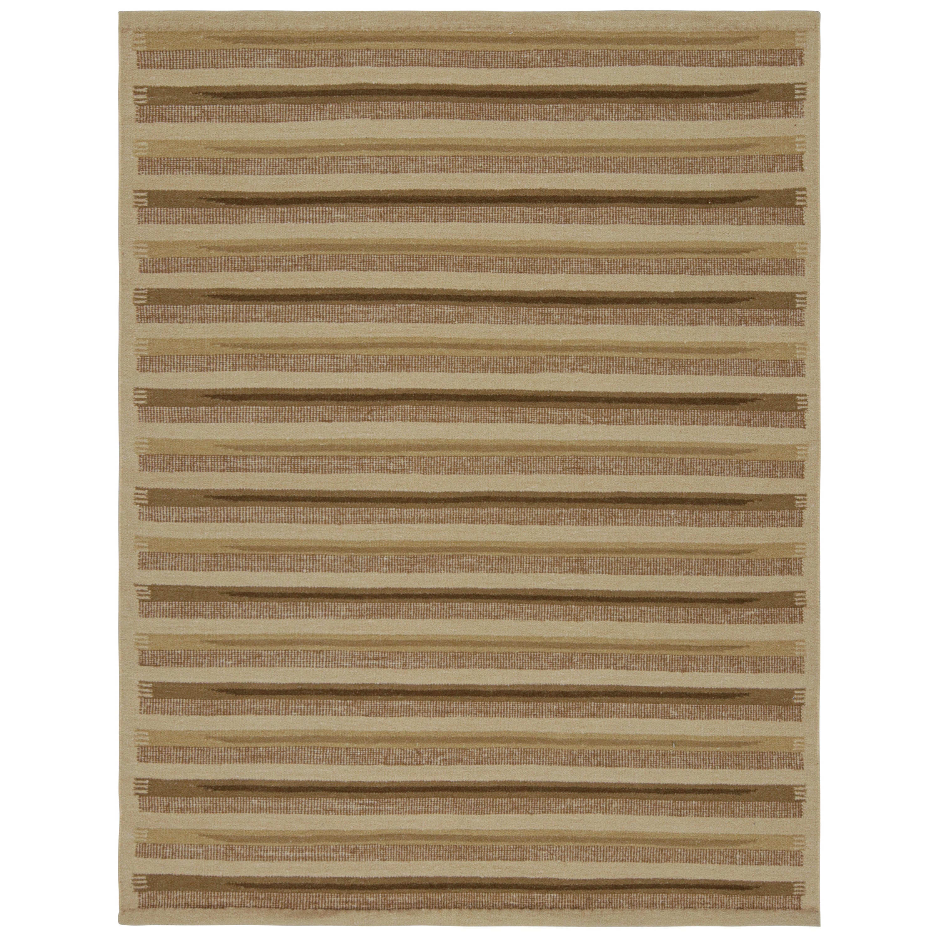 Rug & Kilim’s Scandinavian Style Rug with Chartreuse and Beige-Brown Stripes For Sale