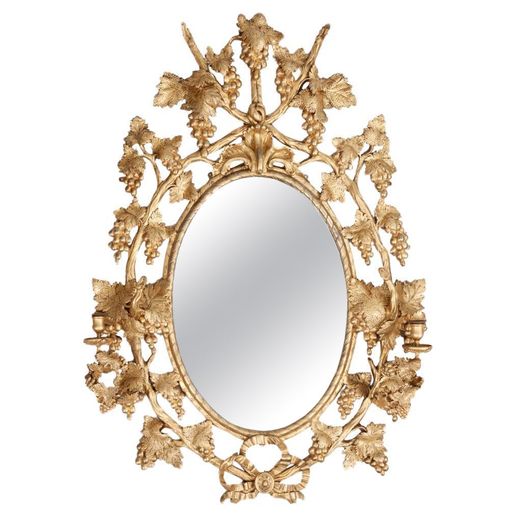 19th Century Ornate Gilt Oval Girandole Mirror For Sale