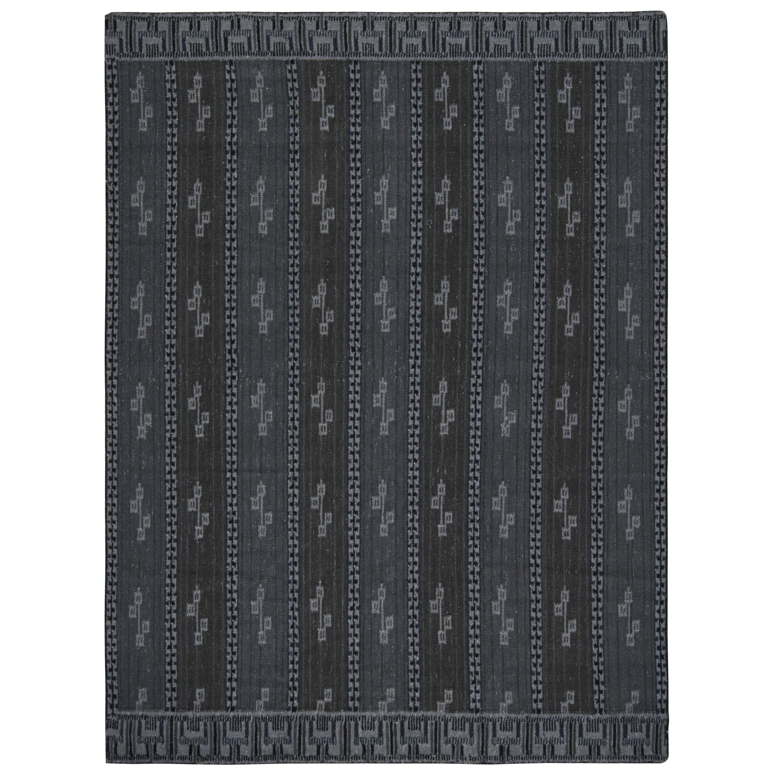 Rug & Kilim’s Scandinavian Style Rug with Gray and Blue Geometric Patterns For Sale