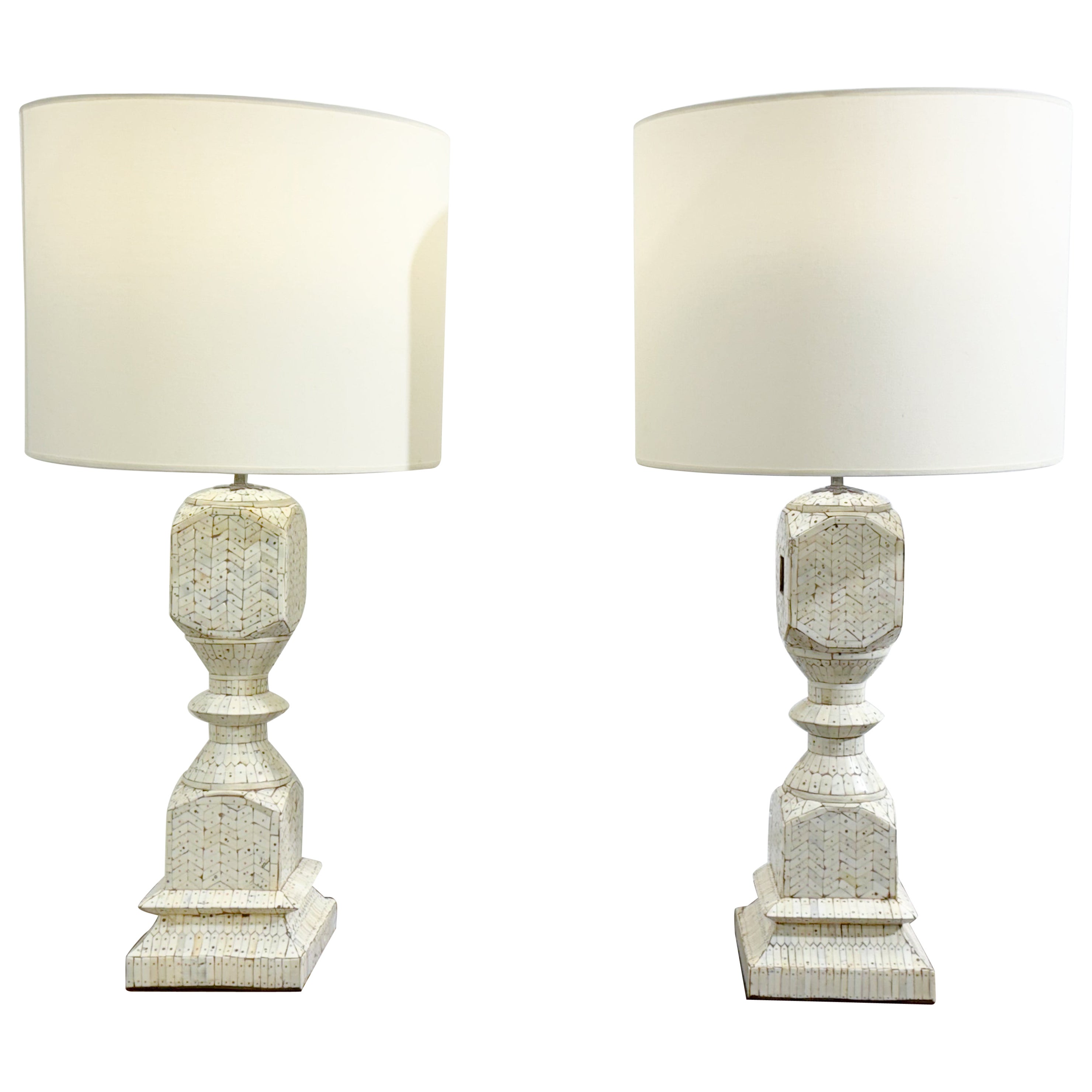 Pair of Bone Lamps - new lampshade For Sale