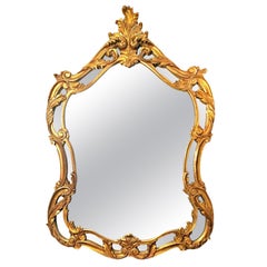 52" Mid Century Italian Baroque Style Gold Carved Giltwood Mirror
