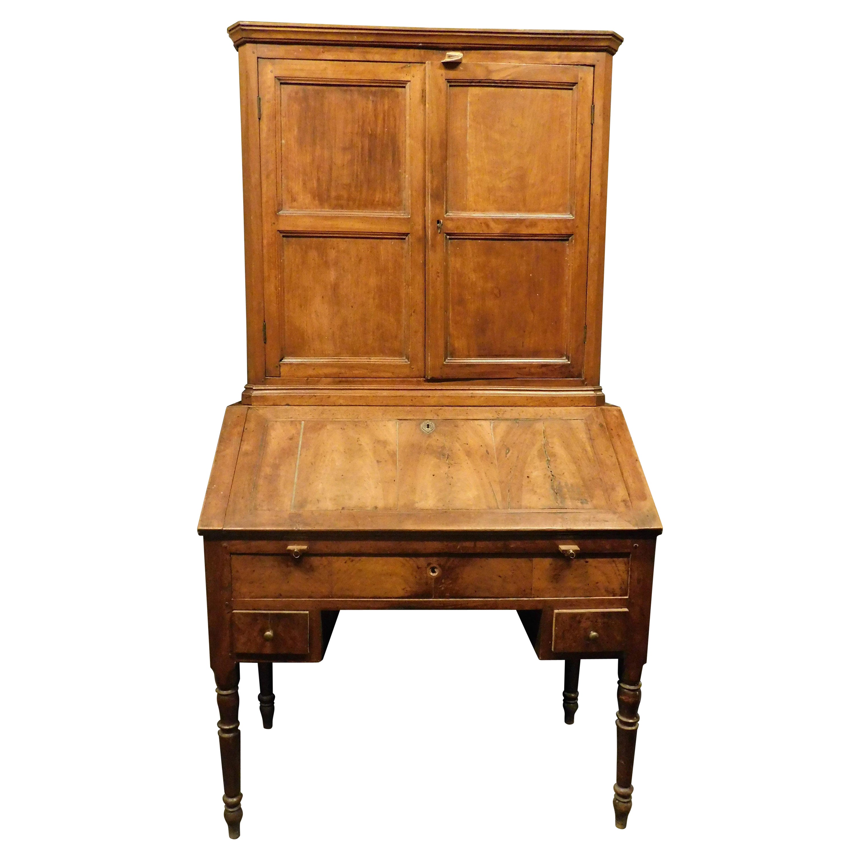 Cabinet with flap, walnut desk, Italy For Sale