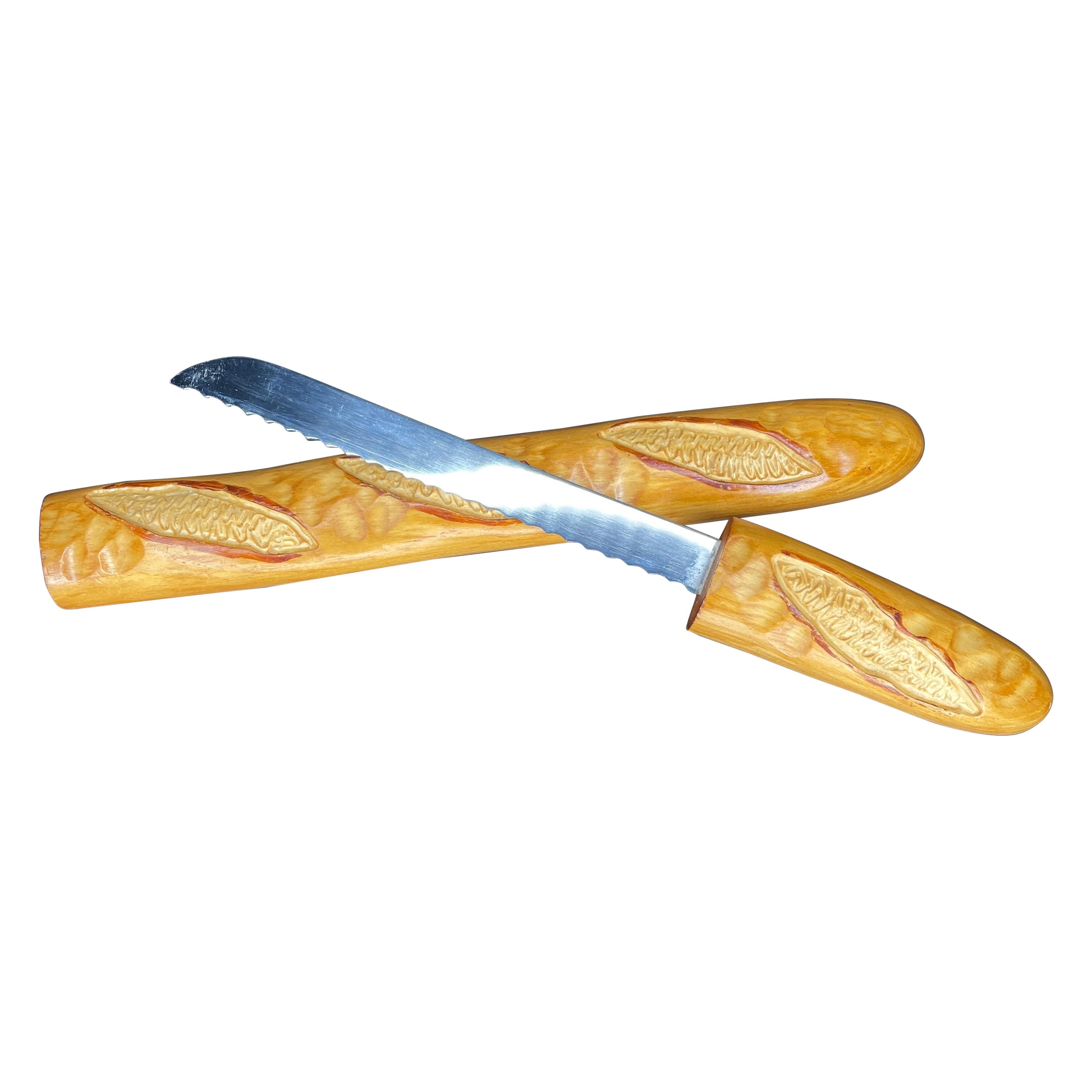 Wood and Stainless Steel French Bread Knife For Sale
