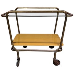 Vintage 1950s Arturo Pani Service Bar Cart Patinated Brass