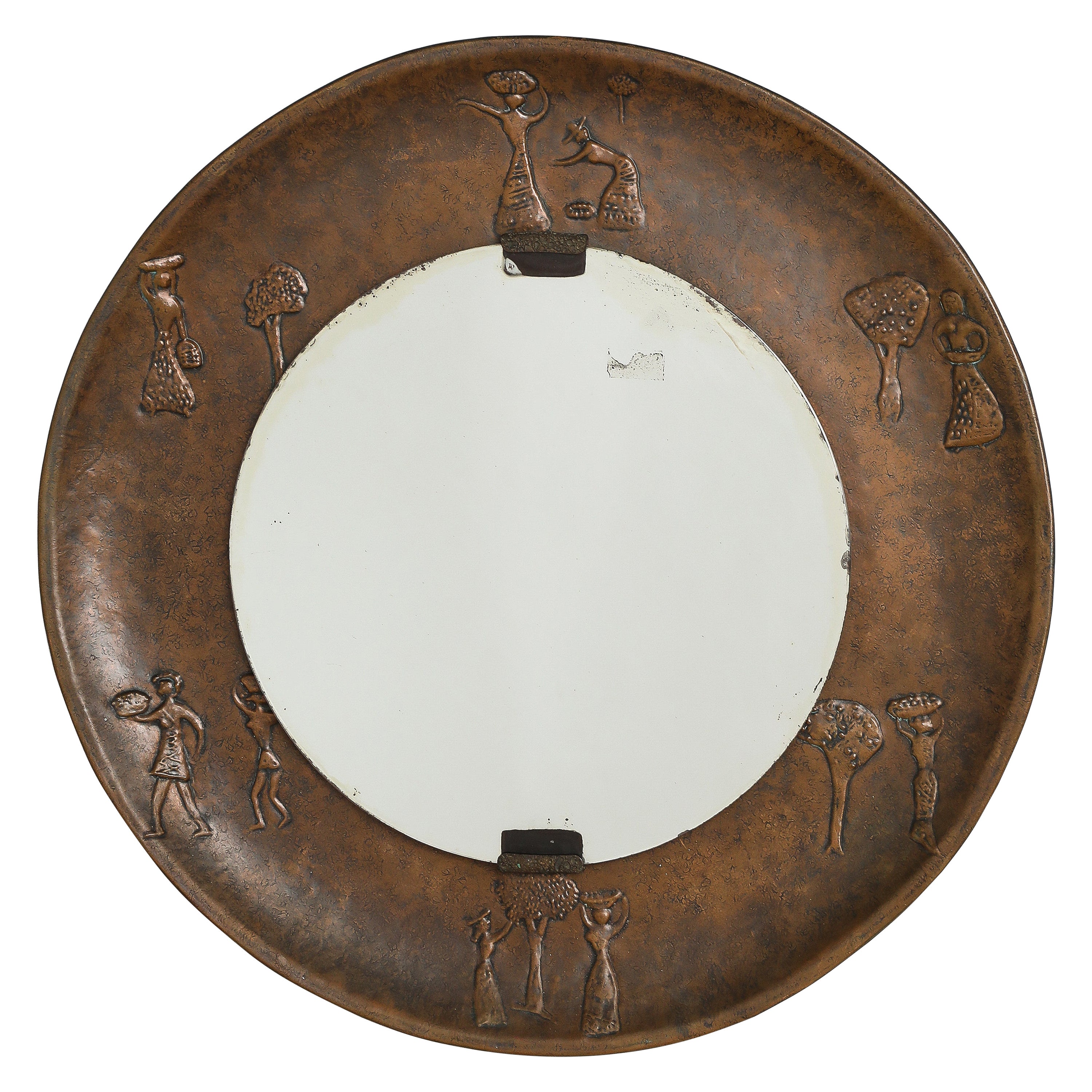 Angelo Bragalini Copper Wall Mirror with Etruscan Motif, Italy, circa 1960 For Sale