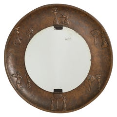 Vintage Angelo Bragalini Copper Wall Mirror with Etruscan Motif, Italy, circa 1960