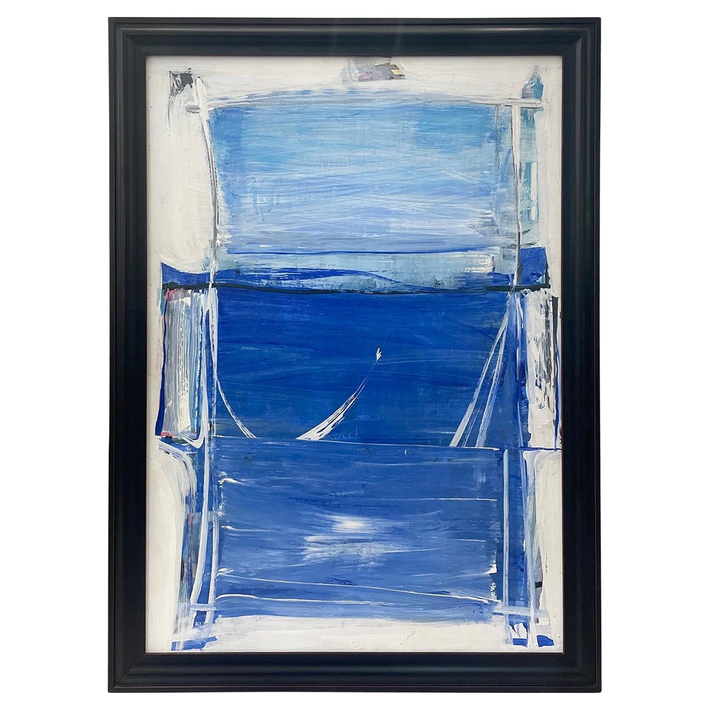 Pintura al óleo vintage abstracta francesa del siglo XX de una ventana de Daniel Clesse
