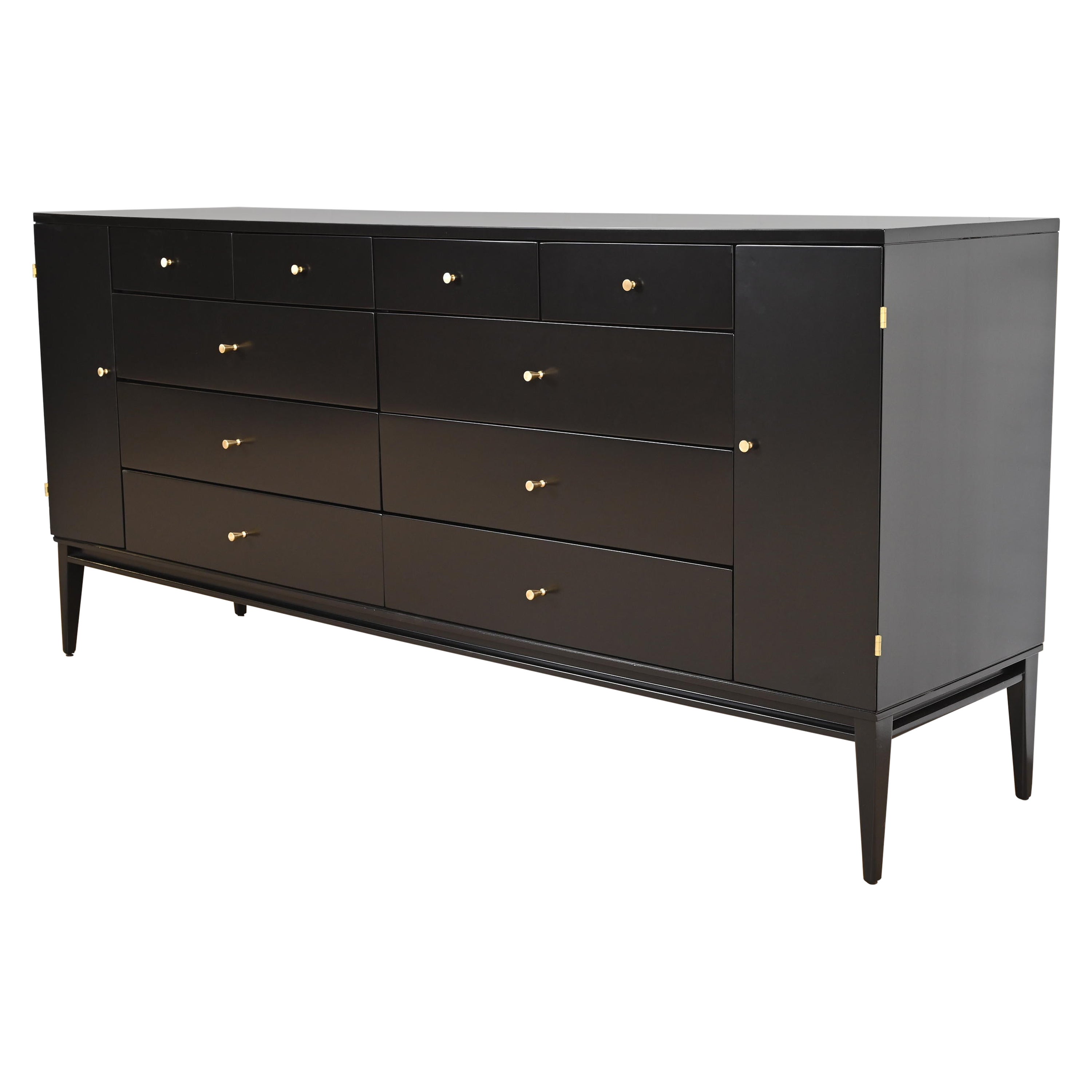 Paul McCobb Planner Group Black Lacquered 20-Drawer Dresser, Newly Refinished For Sale