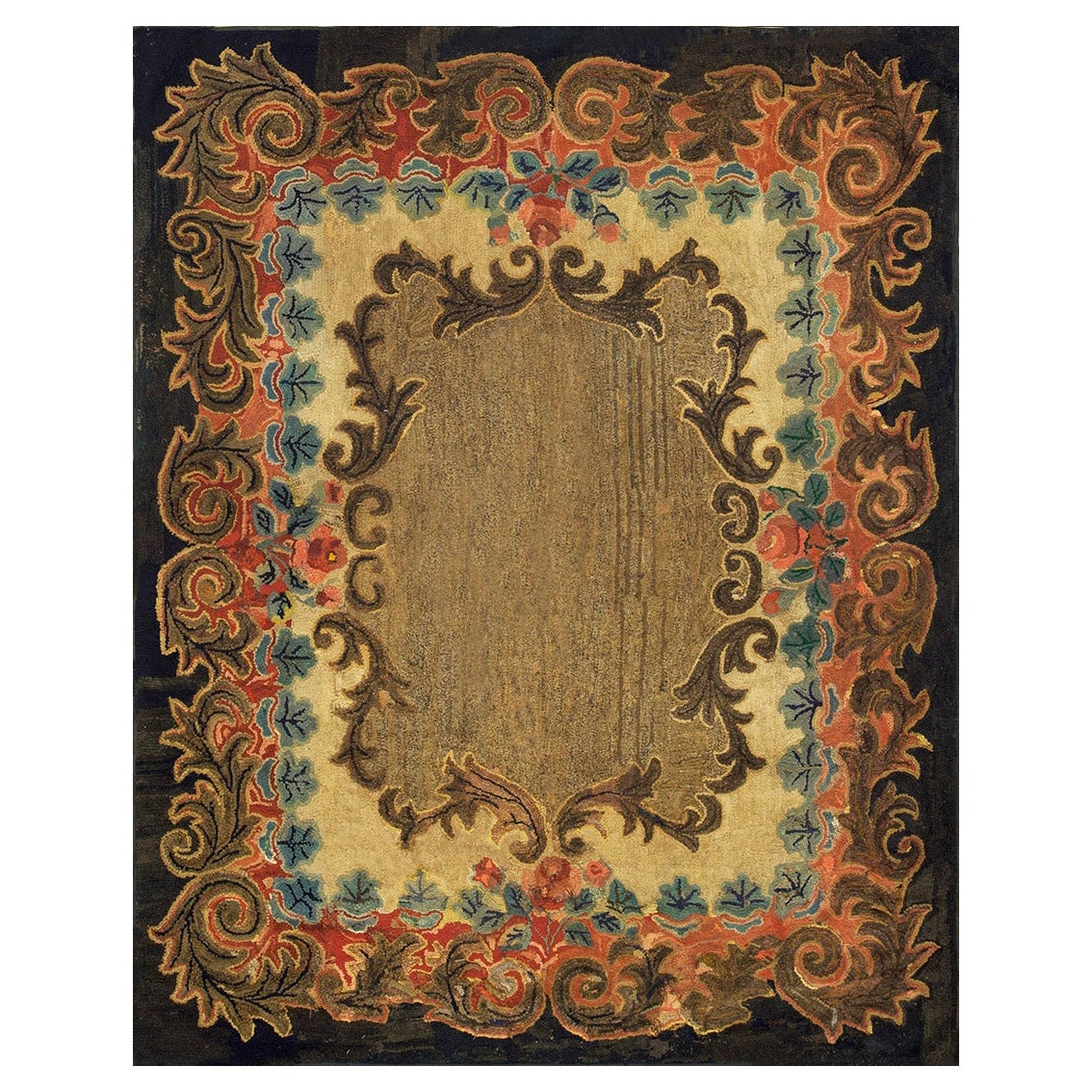 Late 19th Century American Hooked Rug  5' 9"x 7' 3"  For Sale