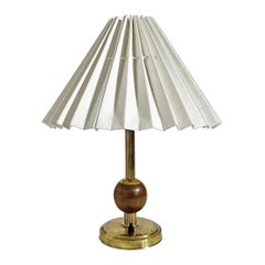 Retro Scandinavian Modern Table Lamp In Brass and Wood ca 1960's
