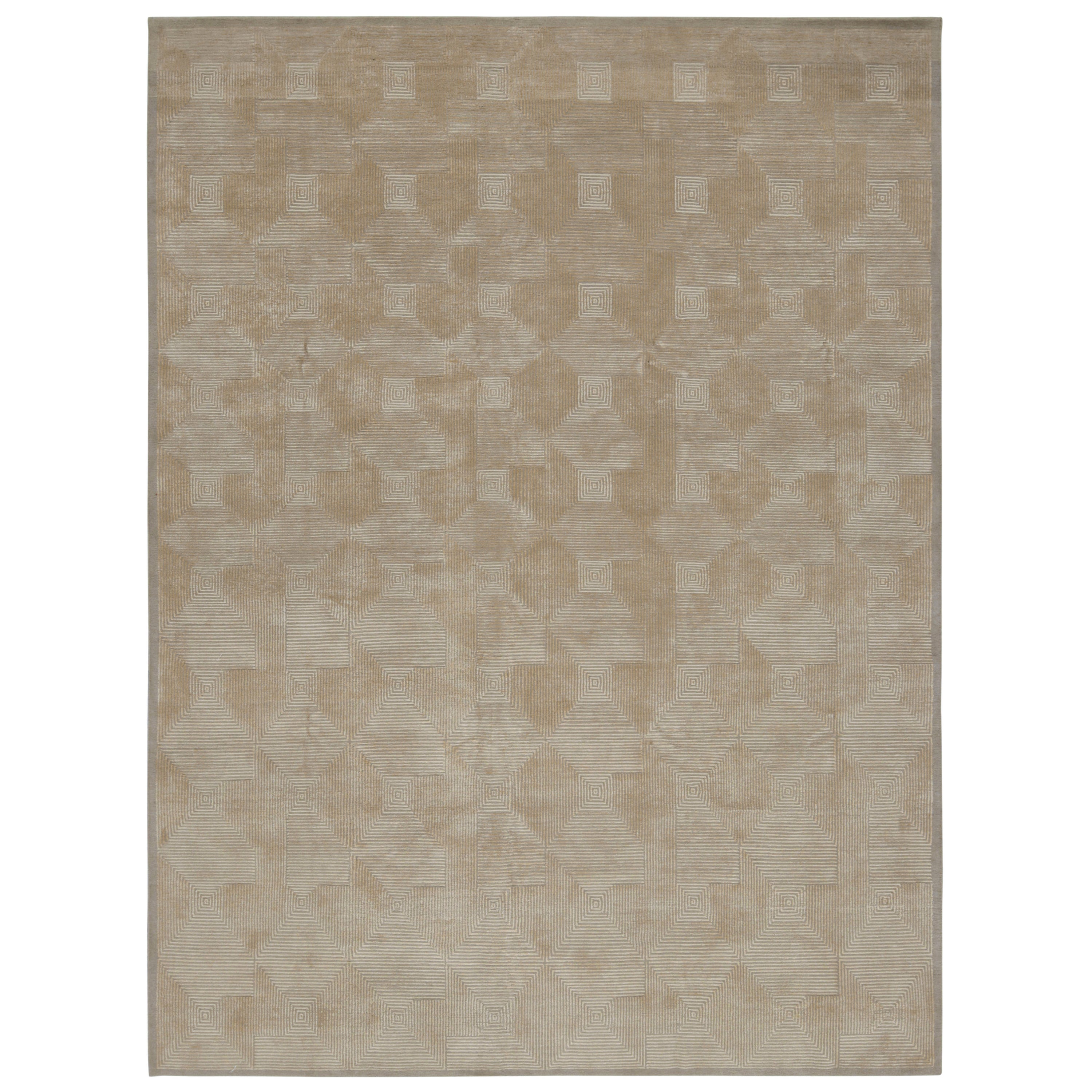 Rug & Kilim’s Cubist Art Deco Style Rug in Beige-Brown Geometric Patterns For Sale