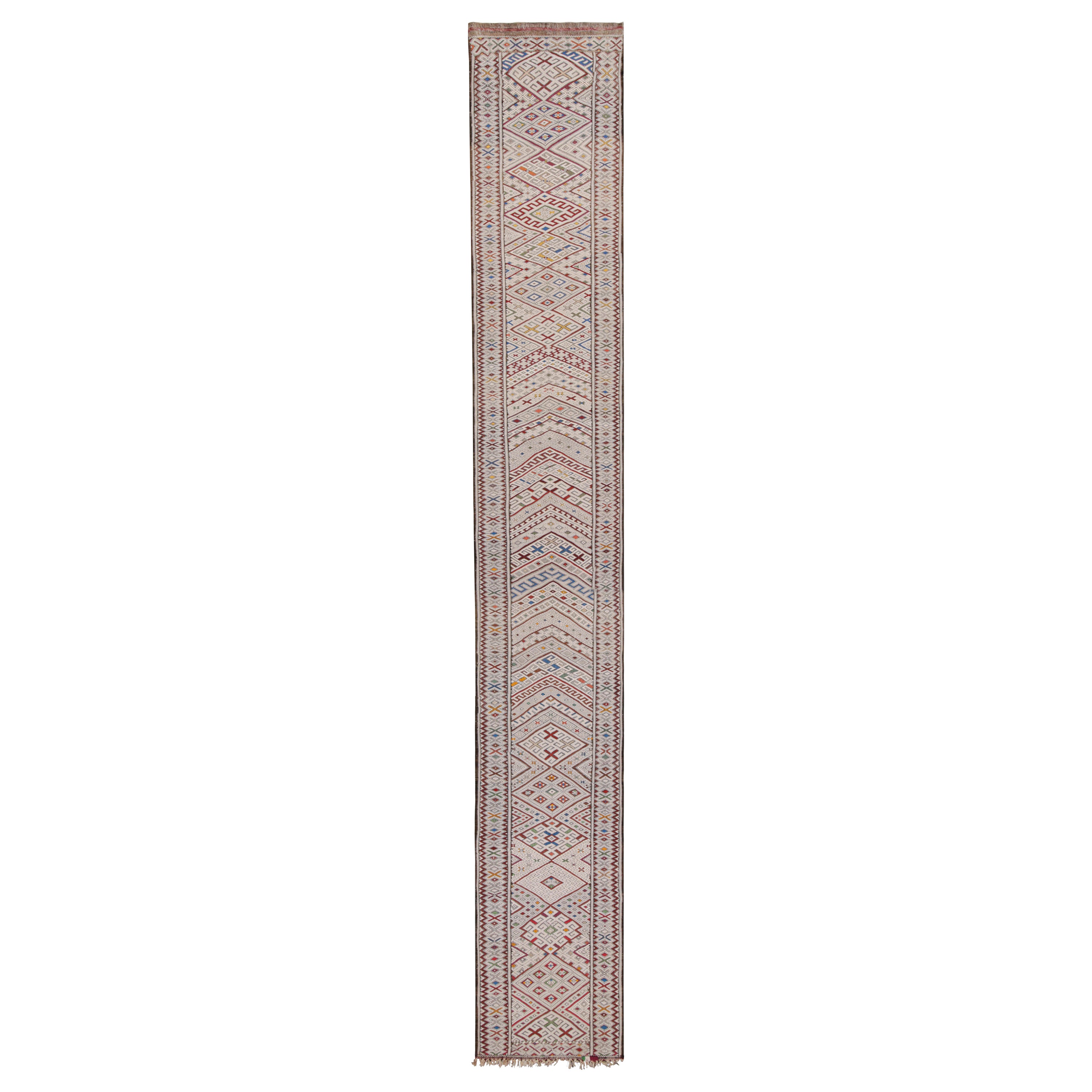 Vintage Moroccan Kilim Runner with Polychromatic Patterns by Rug & Kilim For Sale