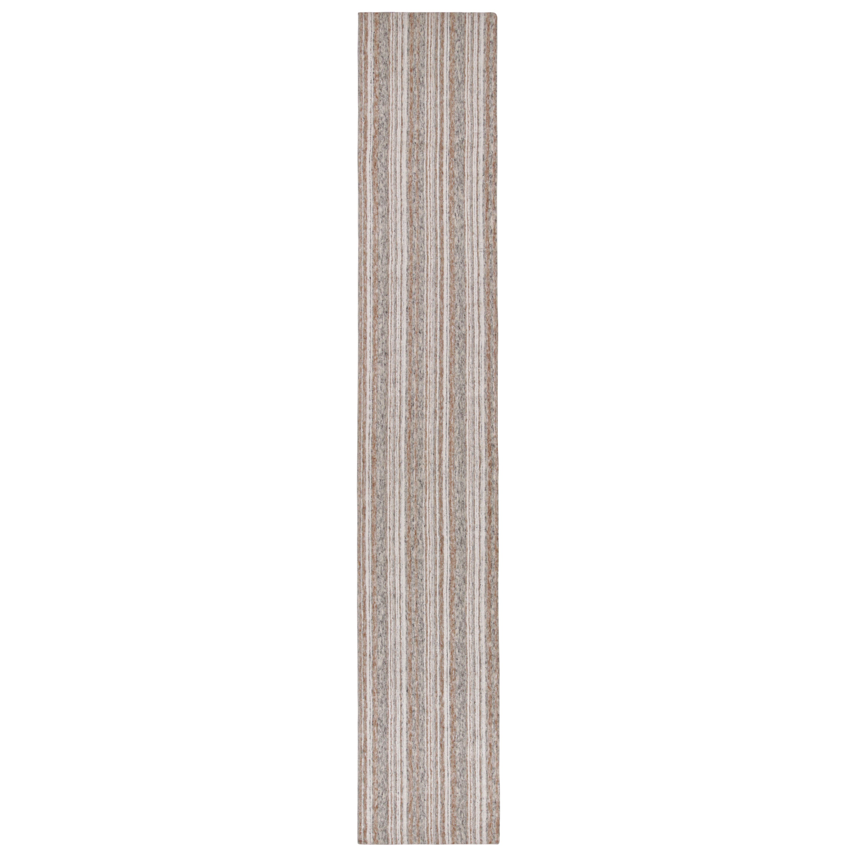 Rug & Kilim’s Modern Rug with Beige/Brown, White and Gray Stripes For Sale