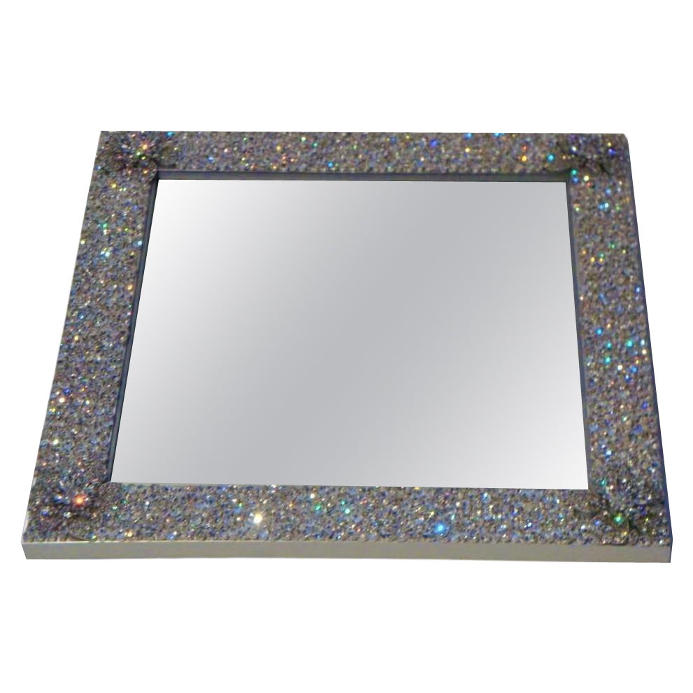 Rare et élégant miroir de succession de style diamanté avec éléments en cristal Swarovski