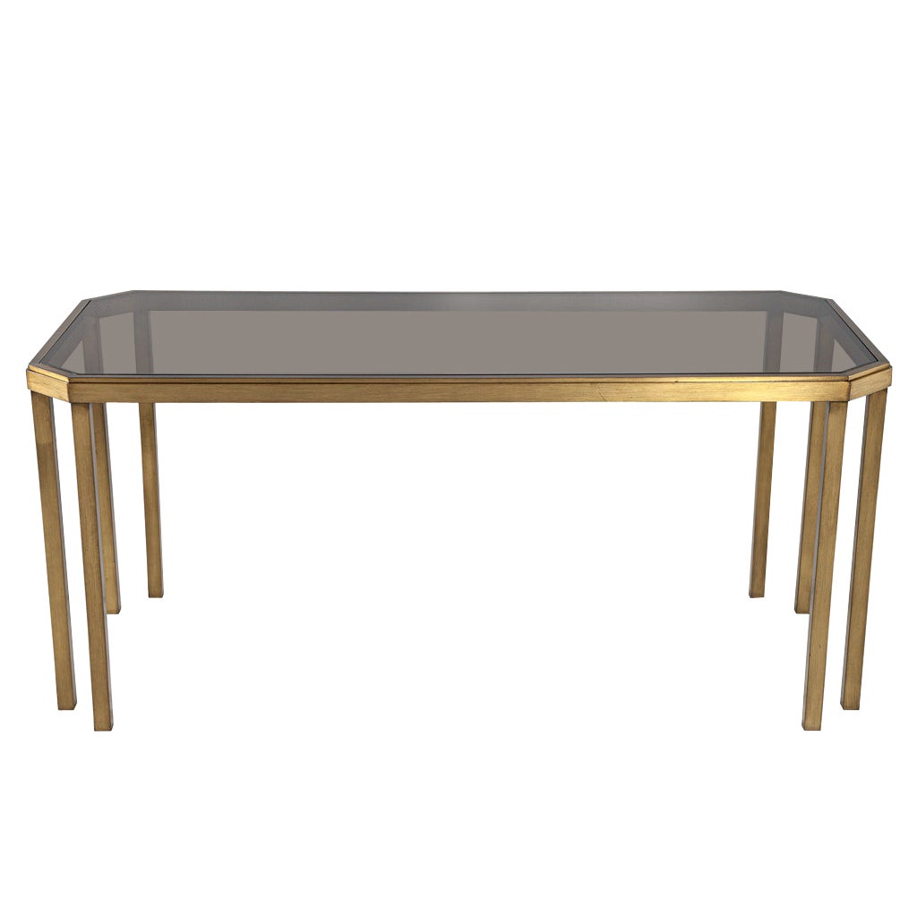 Vintage Brass and Smoked Glass Console Table For Sale