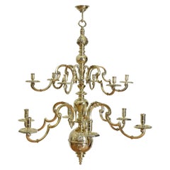 Exceptional Dutch Baroque Style 2-Tier 12 Light Brass Chandelier, 3rdq 19th cen.
