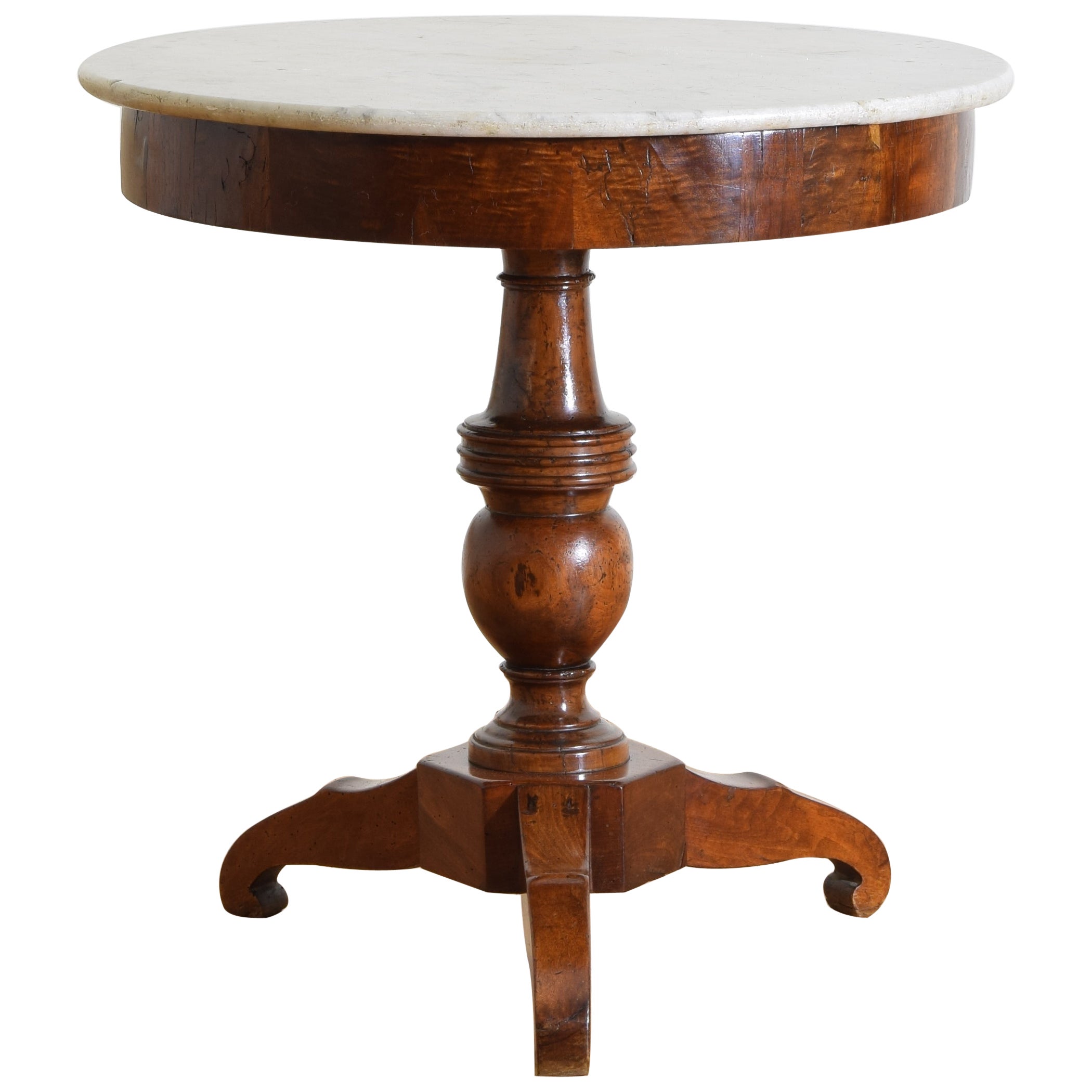 Italian, Naples, Neoclassic Light Walnut & Marble Center Table, ca. 1835 For Sale