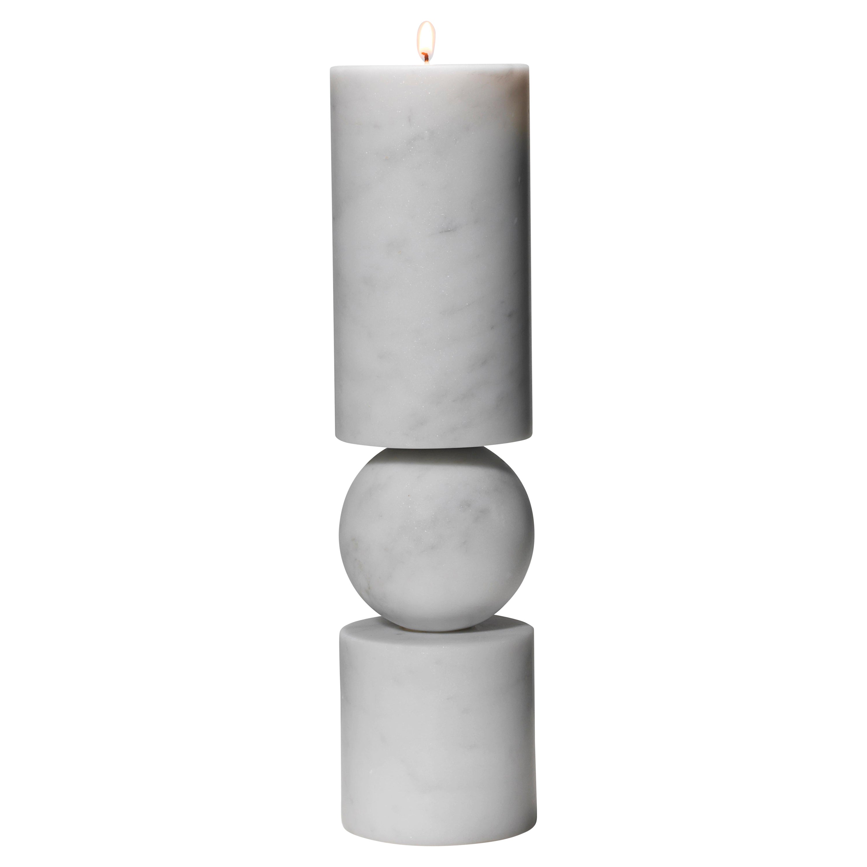 Lee Broom - Fulcrum Candlestick White Marble - Small For Sale