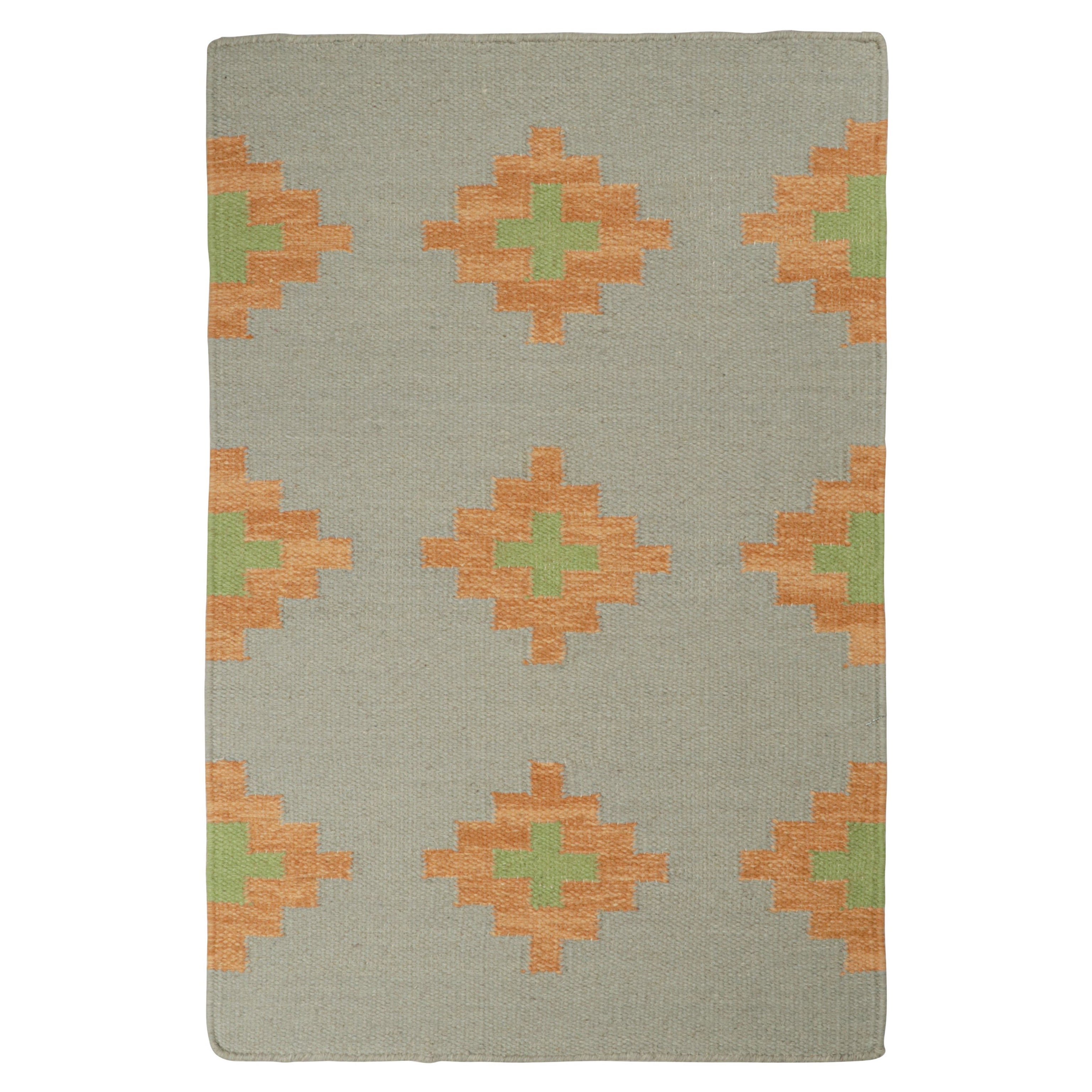 Rug & Kilim’s Tribal style Kilim in Grey with Gold & Green Patterns