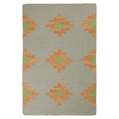 Rug & Kilim’s Tribal style Kilim in Grey with Gold & Green Patterns