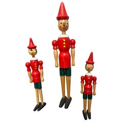 Tris Pinocchio Snodabili Vintage in legno -Art- Idea Regalo