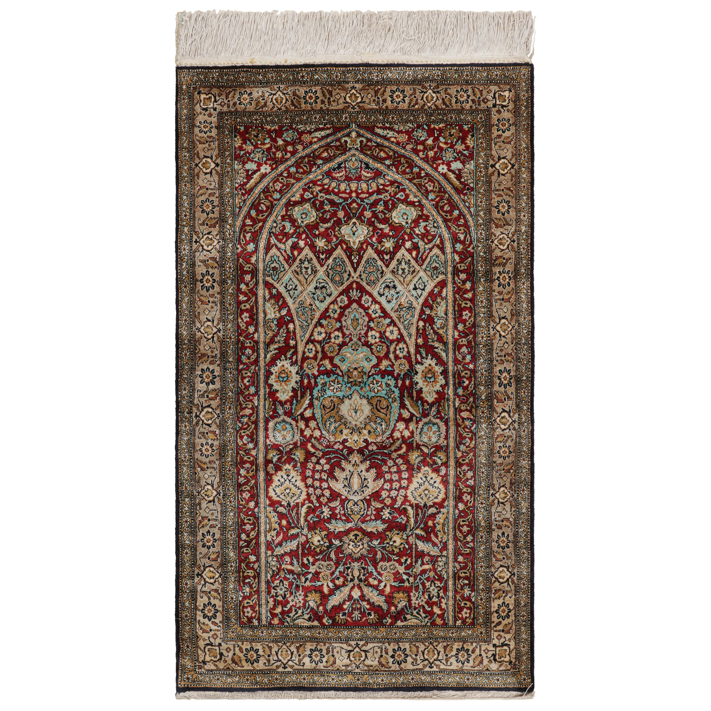 Antique Persian Qum Rug in Burgundy With Floral Patterns, From Rug & Kilim For Sale