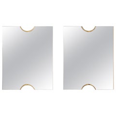Pair of Italian Modernist Glass and Brass Wall Mirrors, circa 1970 