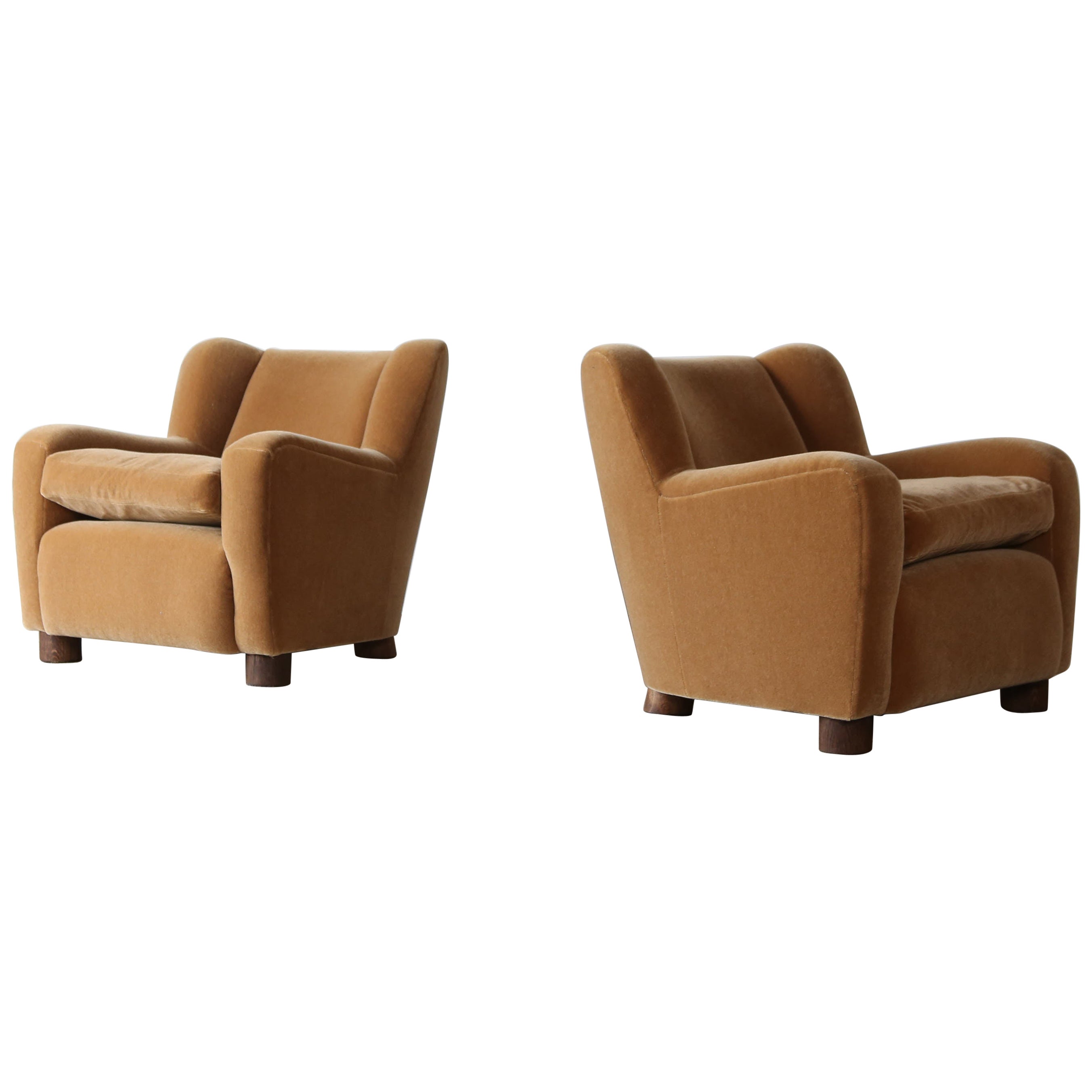 Pair of Armchairs Upholstered in Pure Mohair