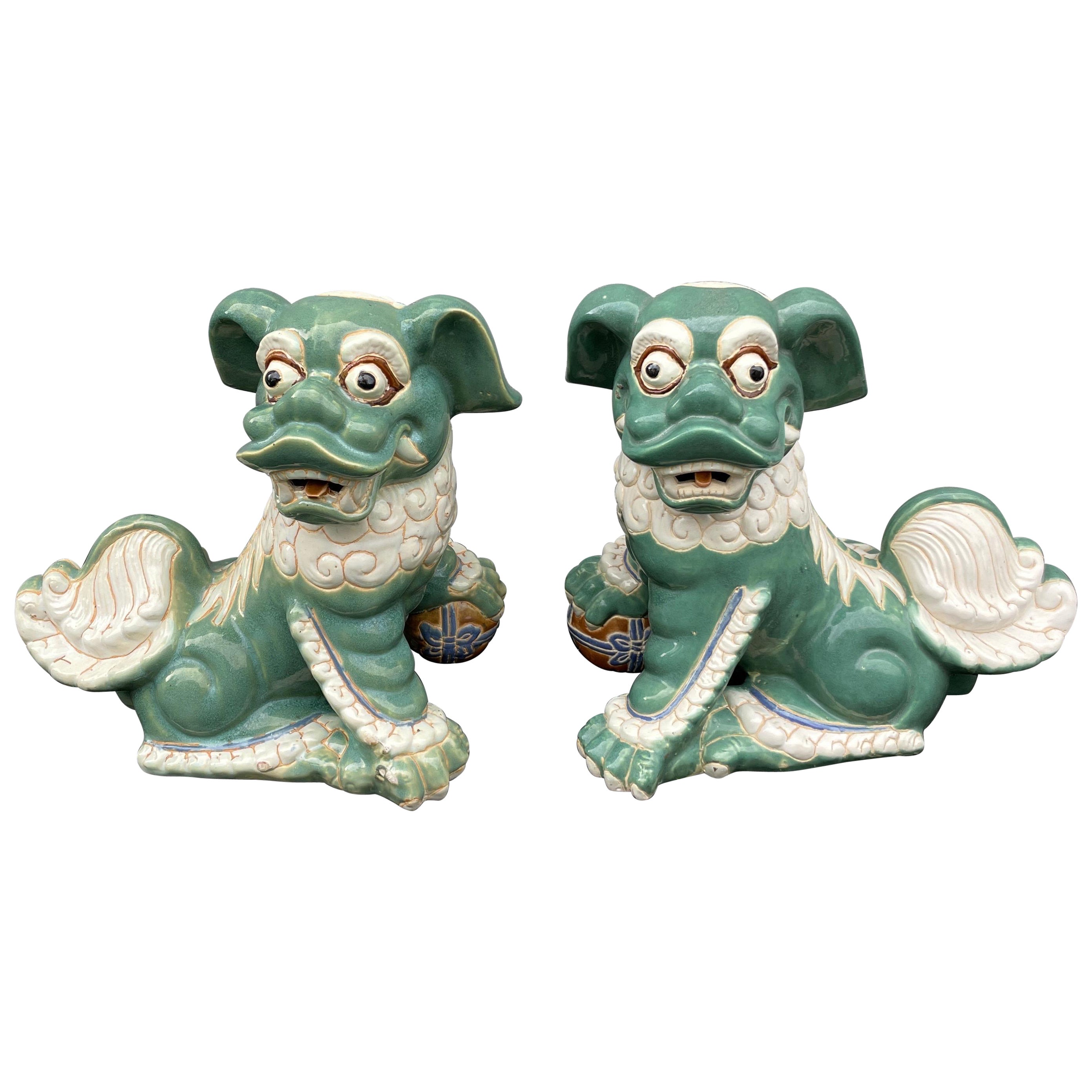 Large Pair of Mid-Century Foo Dogs For Sale