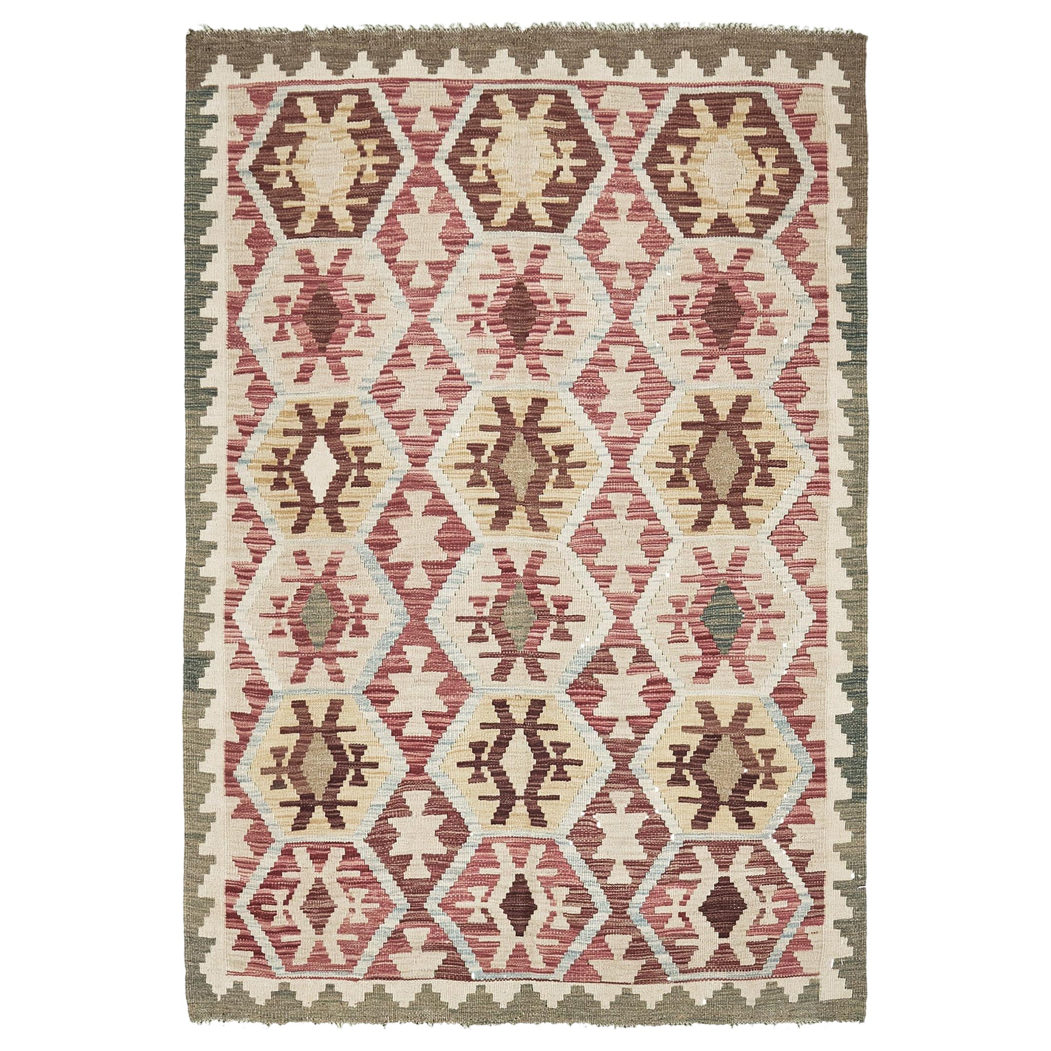 Mehraban Vintage Style Tribal Natural Dye Flat Weave Kilim For Sale